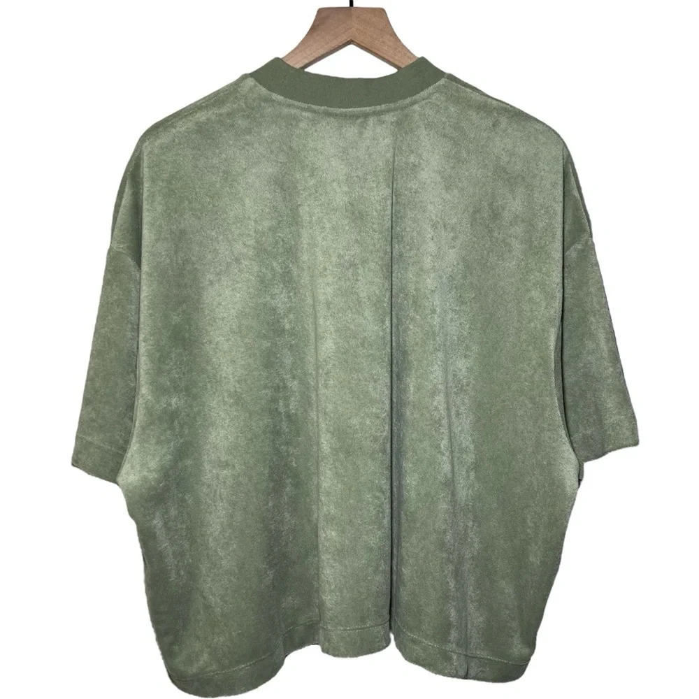 Nike Mock Neck Short Sleeve Terry Top in Oil Green
